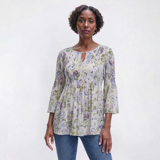 Womens Floral & Ivy 3/4 Sleeve Floral Pleater Blouse