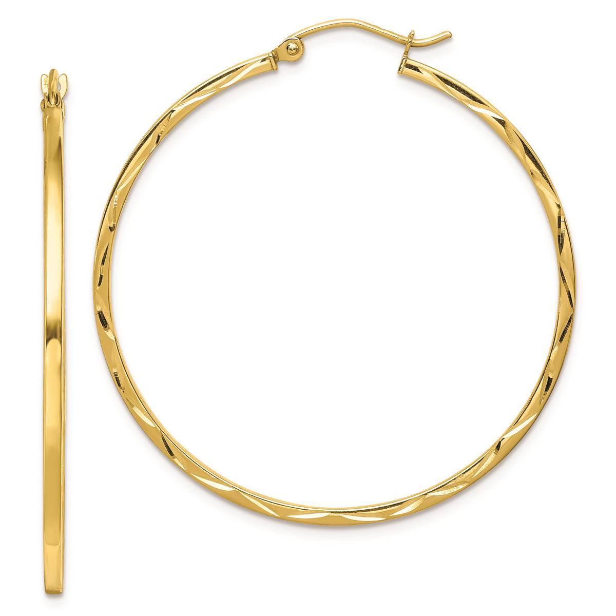 Gold Classics(tm) 10kt. 1.5x40mm Diamond Cut Hoop Earrings
