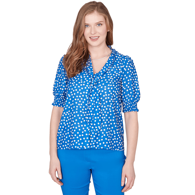 Womens Emaline Sapphire Serenade I Elbow Sleeve Dot Blouse