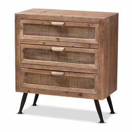 Baxton Studio Calida Finish Wood/Rattan 3-Drawer Nightstand
