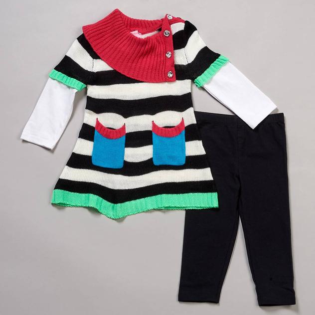 Baby Girl (12-24M) Young Hearts Stripe Sweater & Leggings Set