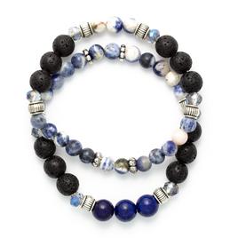 Sodalite & Black Lava 2pc. Stretch Bracelet Set