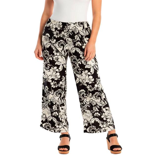Plus Size Architect® Tonal Floral Tropical Wide Leg Pants