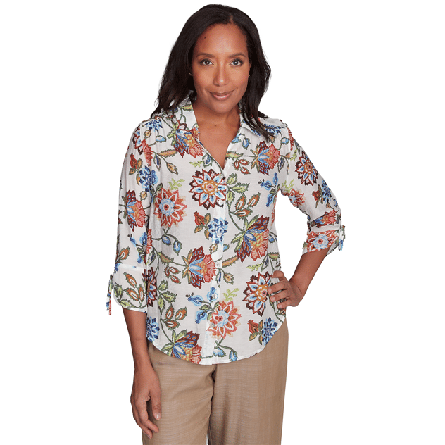 Petite Alfred Dunner Summer Solstice Floral Button Front