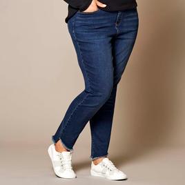 Womens Bleu Denim 5 Pocket Asymmetrical Fray Hem Jeans