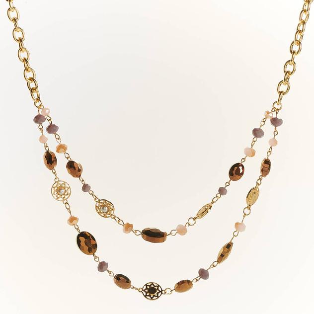 Ashley Cooper™ Pink & Purple Glass Beaded 2-Row Necklace
