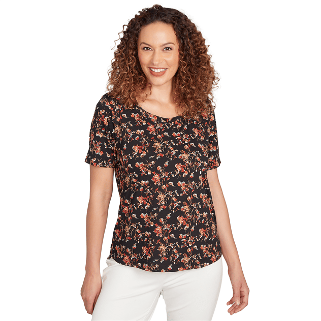 Womens Emaline Key Items Short Sleeve Round Neck Floral Blouse