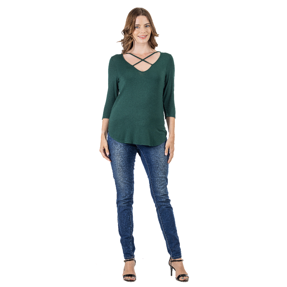 Womens 24/7 Comfort Apparel Criss Cross Round Hemline Tunic Top