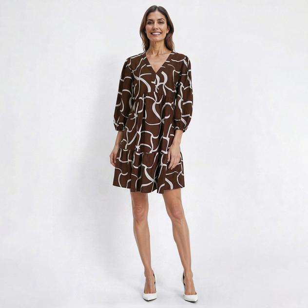 Womens Mlle Gabrielle Long Sleeve Abstract Babydoll A-Line Dress