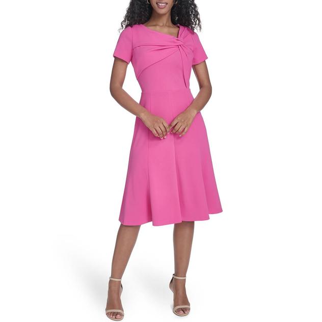 Womens Calvin Klein Short Sleeve Twist Bust Fit & Flare Dress