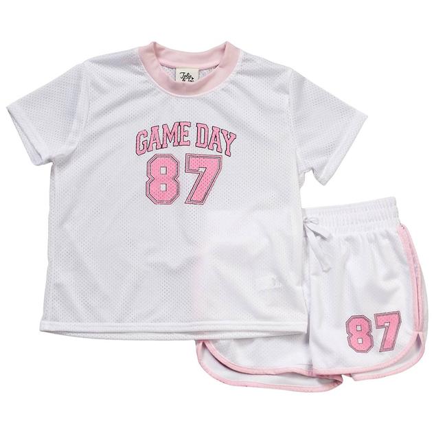 Girls (7-14) Jolie & Joy Mesh 87 Jersey Tee & Dolphin Shorts Set