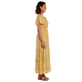 Womens Vivid Aura Short Sleeve Floral Smock Waist Tier Maxi Dress