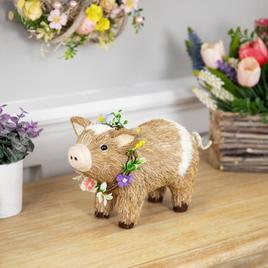 Northlight Seasonal Boy Piglet with Floral Wreath Spring Figurine