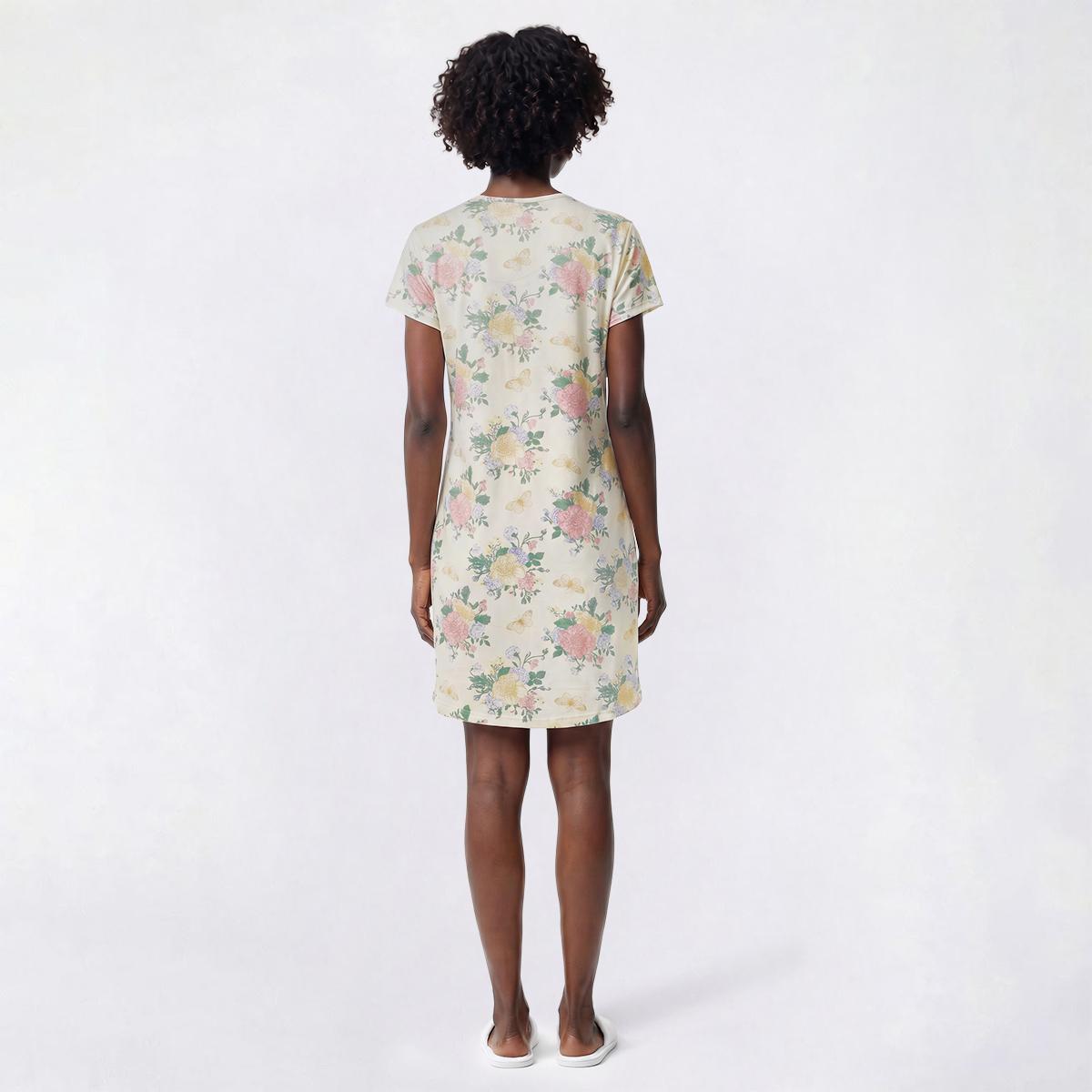 Womens Charmour Short Sleeve Floral Lace Trim V-Neck Nightshirt