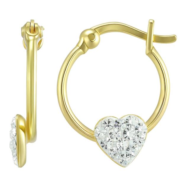 Gold over Sterling Silver Heart Shape Crystal Hoop Earrings