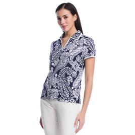 Womens Rafaella(R) Contrast Trim Johnny Collar Leisure Paisley Polo