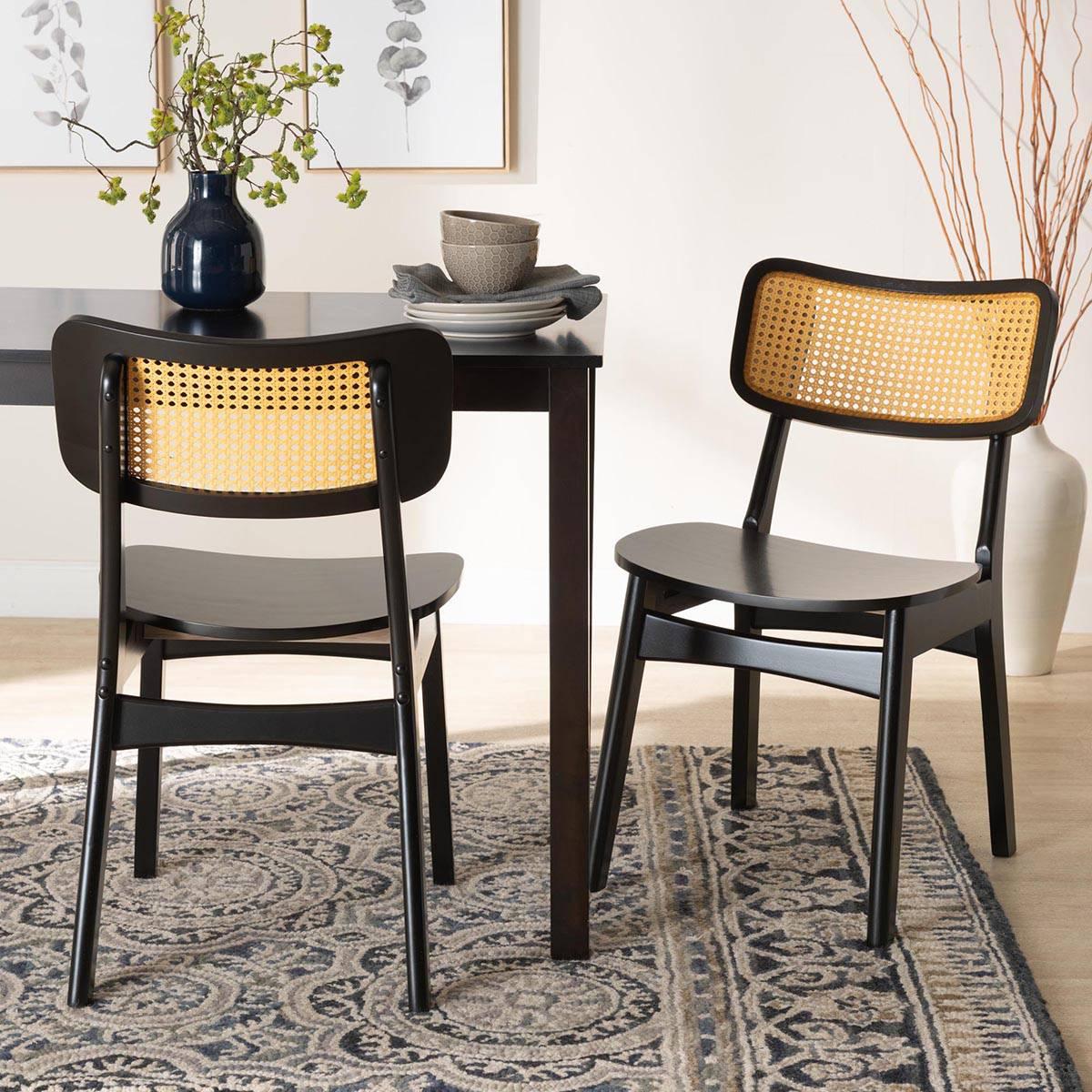 Baxton Studio Tafari Wood & Rattan 2pc. Dining Chair Set