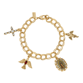 Symbols of Faith Gold Tone Our Lady Of Guadalupe Charm Bracelet