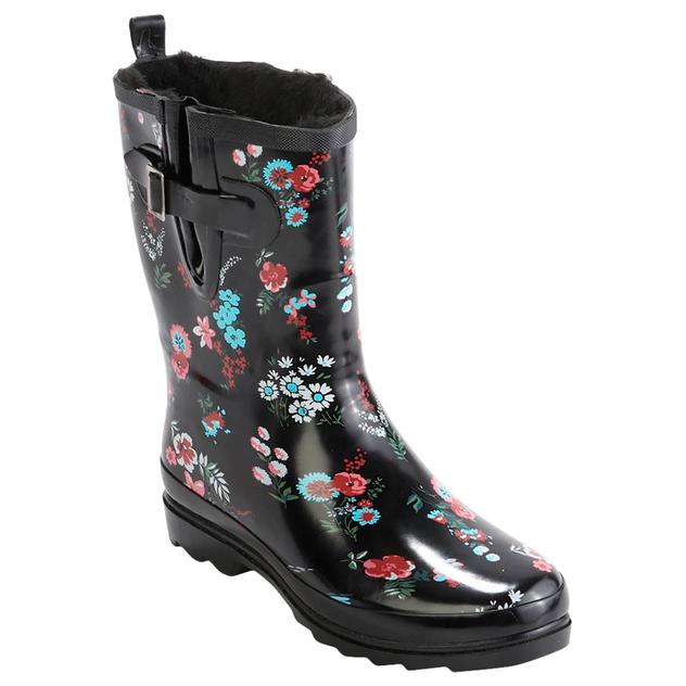 Womens Ella & Joy Floral Mid Calf Lined Rain Boots