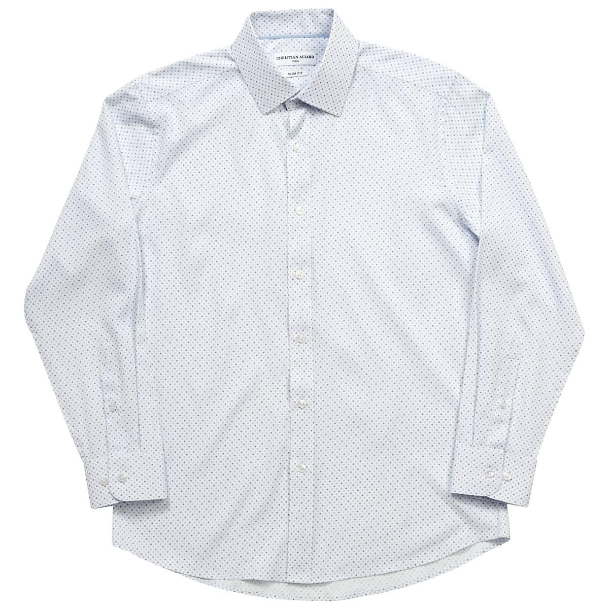 Mens Christian Aujard Slim Fit Diamonds Dress Shirt - White/Blue