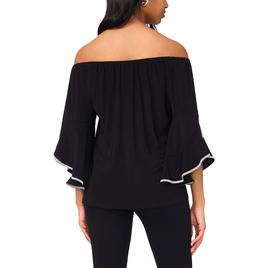 Womens MSK Off The Shoulder Rhinestone Trim Bell Sleeve Blouse