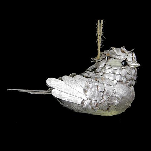 Gallerie II Silver Glittered Pine Cone Bird Christmas Ornament