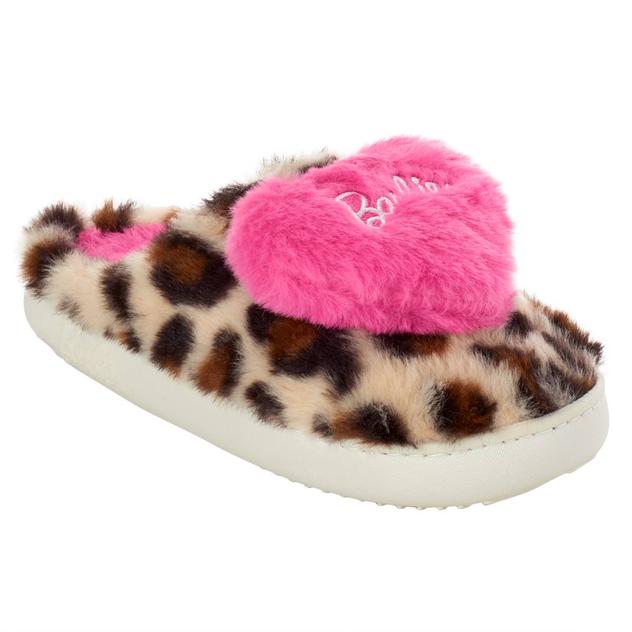 Girls Barbie® Leopard w/ 3D Heart Appliqué Slippers