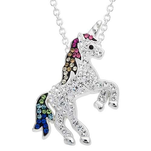 Silver Plated Brass Crystal Unicorn Pendant Necklace