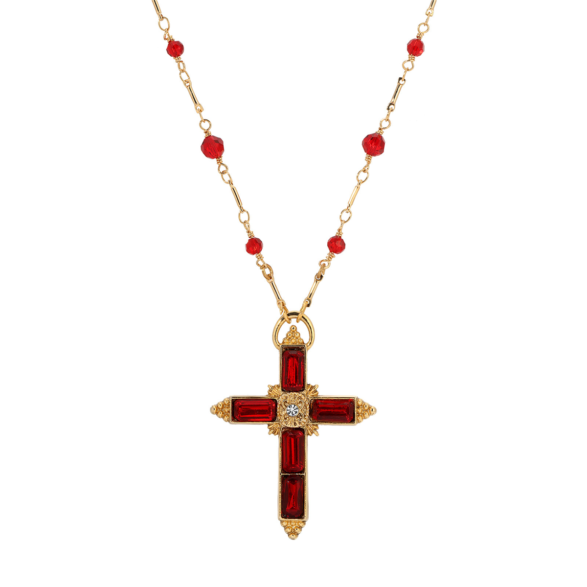 Symbols of Faith Baguette Stone Cross Beaded Necklace