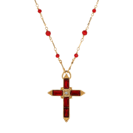 Symbols of Faith Baguette Stone Cross Beaded Necklace