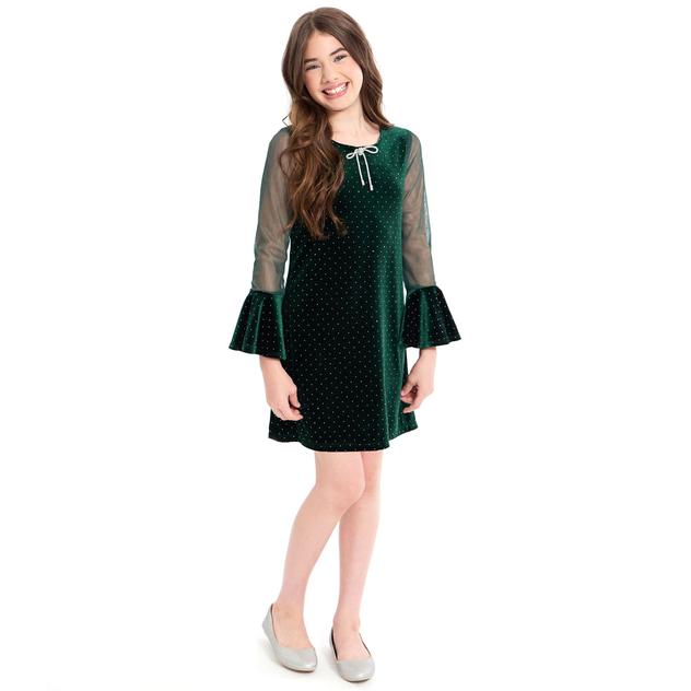 Girls (7-16) Bonnie Jean Long Sleeve Sparkle Velvet Bow Dress