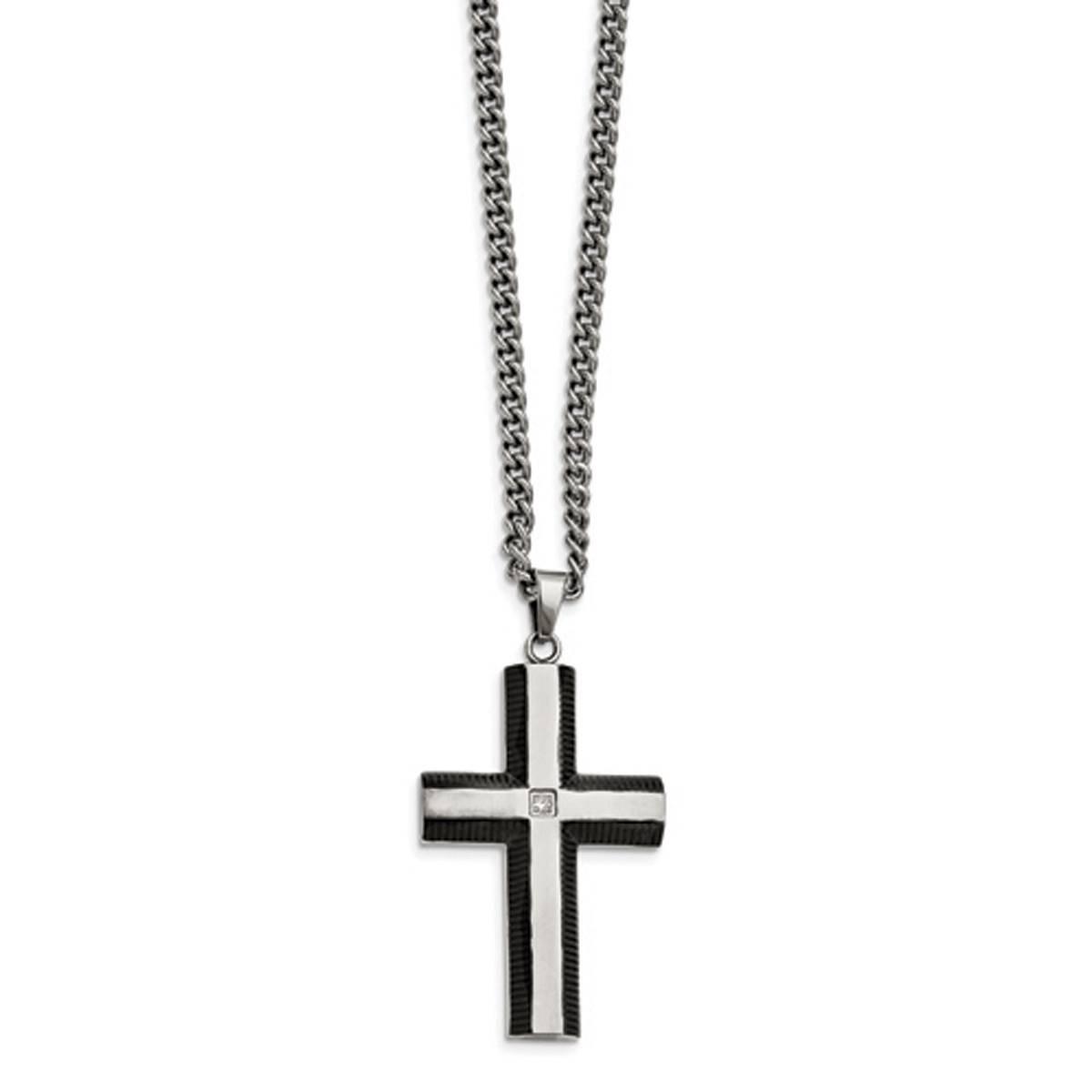 Mens Gentlemen's Classics(tm) Steel & Cubic Zirconia Cross Necklace