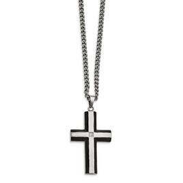Mens Gentlemen's Classics(tm) Steel & Cubic Zirconia Cross Necklace