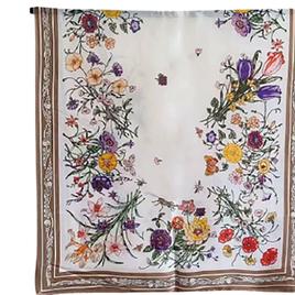 Womens Renshun Floral with Border Silk Oblong Scarf - Ivory