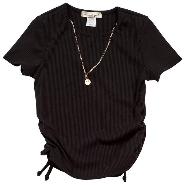 Girls (7-12) Dream Girl Side Cinch Tee w/ Smiley Face Necklace