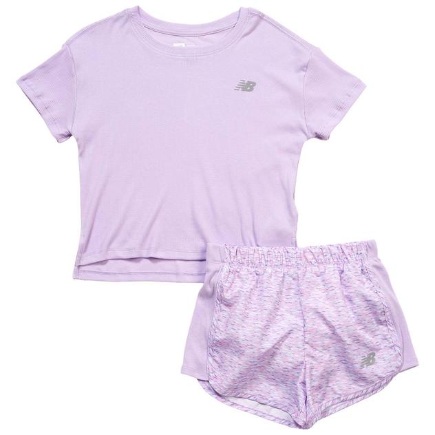 Girls (7-12) New Balance Rib Top w/ Abstract Short - Cyber Lilac