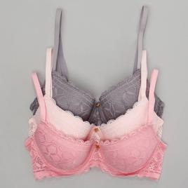 Womens Laura Ashley 3pk. Geo Lace Push Bra-LS6204-3PKF