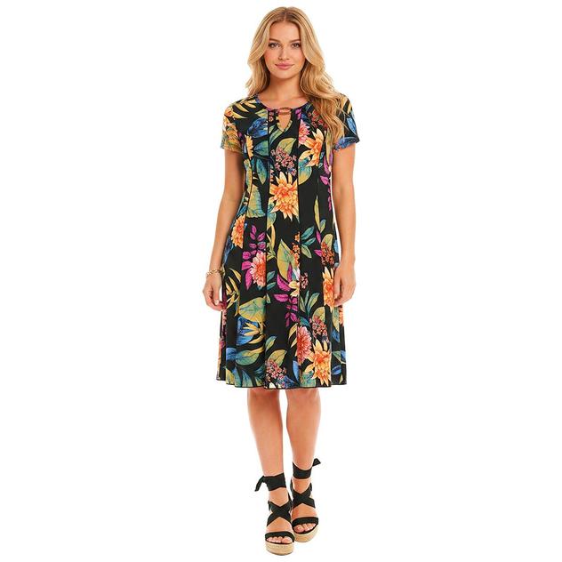 Petite Sami & Jo Short Sleeve Keyhole Neck Floral A-Line Dress