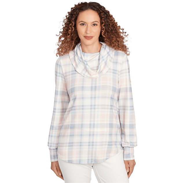 Petite Emaline Allentown Long Sleeve Cowl Neck Plaid Blouse