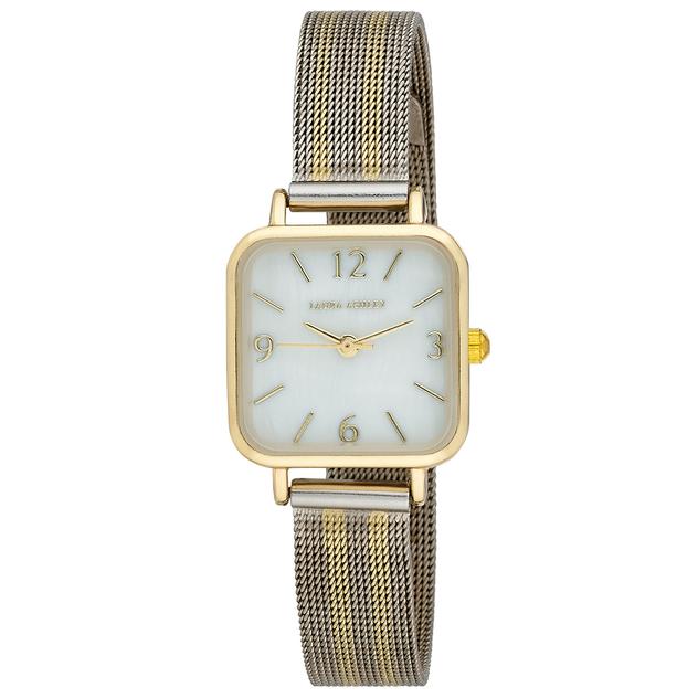 Womens Laura Ashley® Two-Tone Gold Stripe Mesh Watch - LA2062TTG