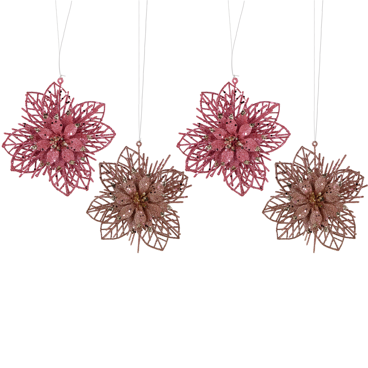 Northlight 4pc. Glittered Pink Poinsettia Christmas Ornaments