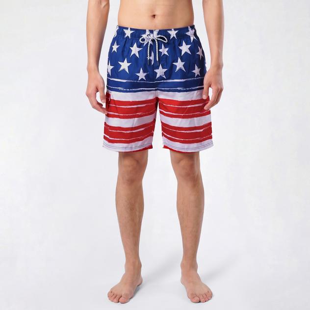 Young Mens SURFZONE® Red/White/Blue USA Flag Swim Trunks