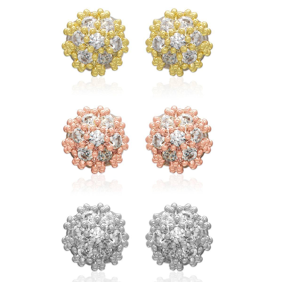 Multi-Color 3pr. Ball Stud Earrings Set