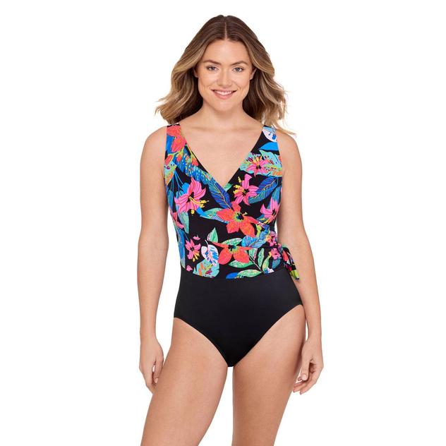 Womens Great Lengths Floral Shade Draped One Piece Swimsuit