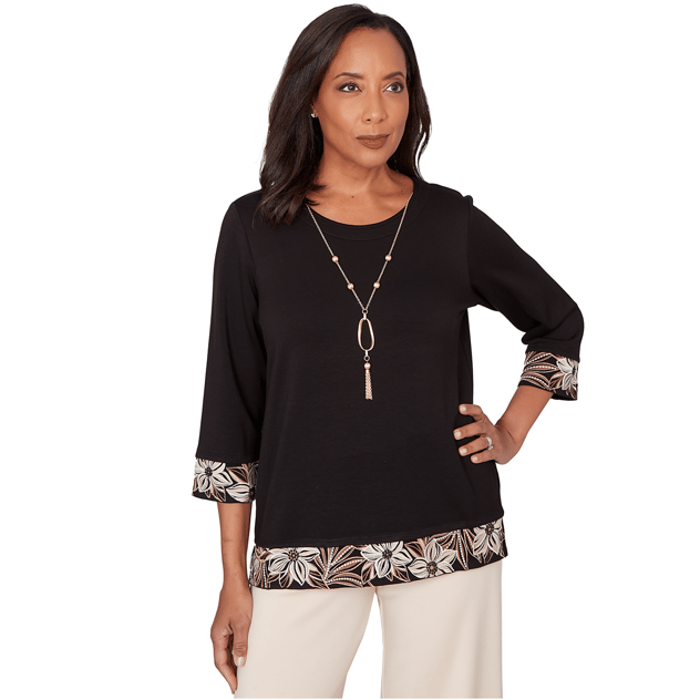 Petite Alfred Dunner Seville Bold Floral Border Trim Blouse