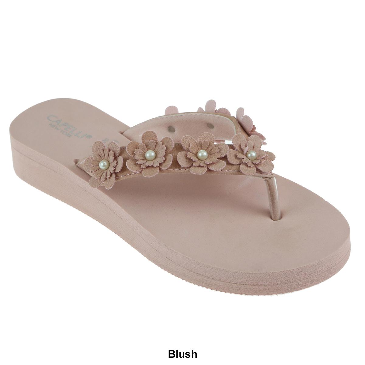 Womens Capelli New York Flower & Pearl Trim Flip Flops