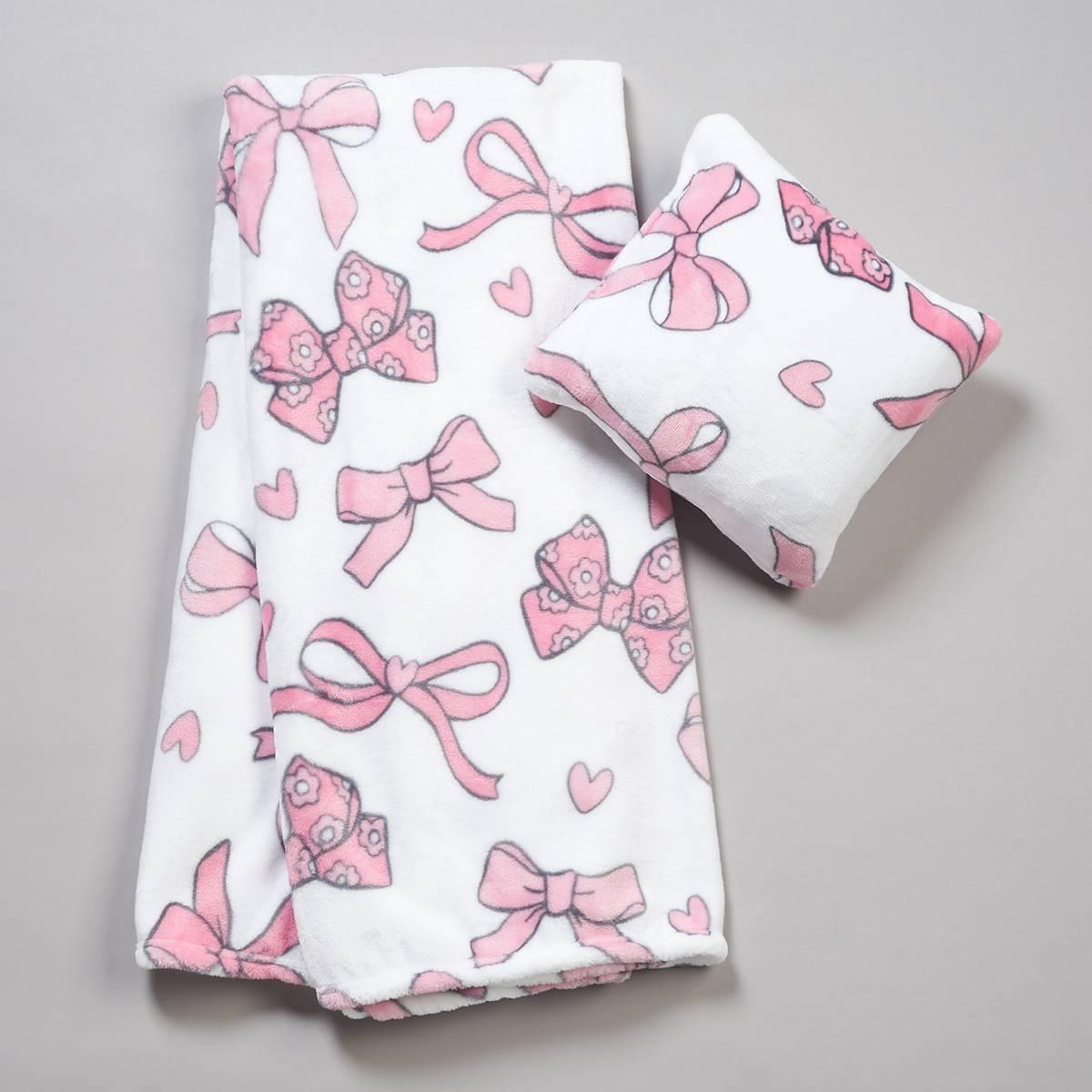 Baby Girl Ribbon & Bow Blanket with Pillow