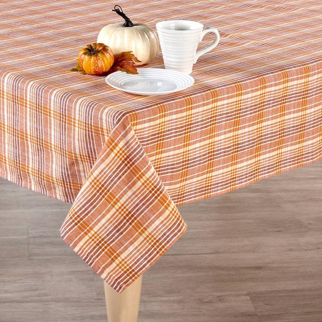 Cottage Classics Plaid Tablecloth - Orange/Beige