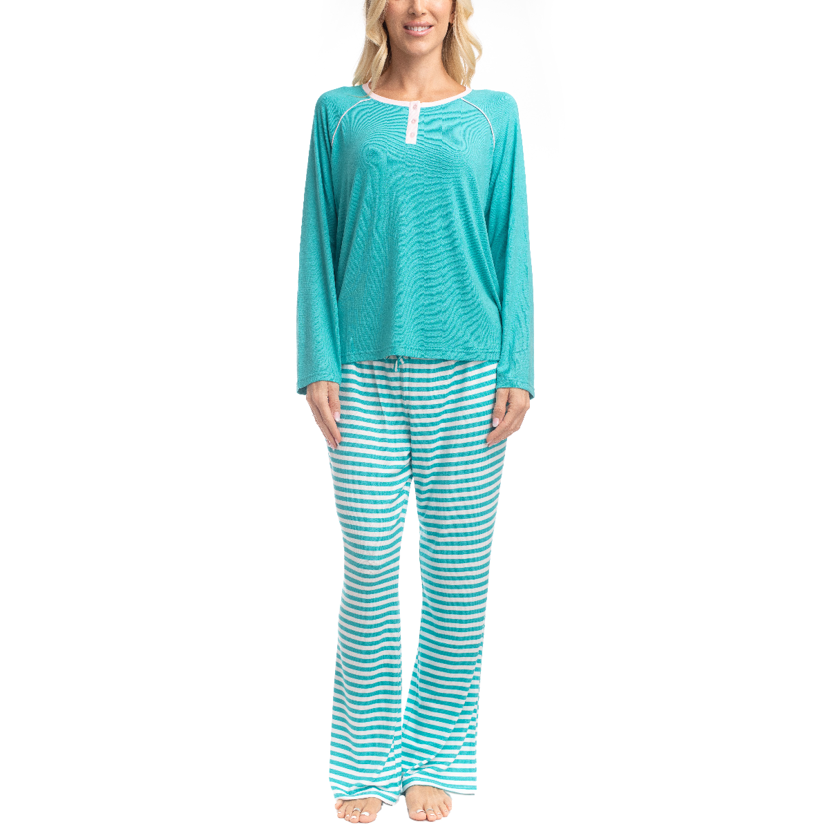 Womens Goodnight Kiss Cherry & Merry Stripes Henley Pajama Set