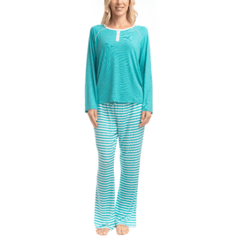 Womens Goodnight Kiss Cherry & Merry Stripes Henley Pajama Set